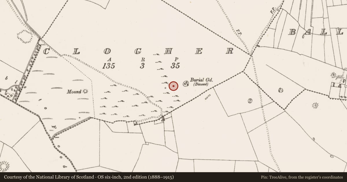 Ordnance Survey six-inch map, 2nd edition (1888–1915) covering the location of Field system, Clogher, County Roscommon, with a pin at the register's coordinates