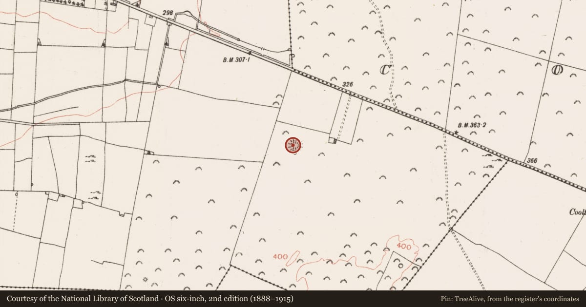 Ordnance Survey six-inch map, 2nd edition (1888–1915) covering the location of Barrow - ring-barrow, Rathconor, County Roscommon, with a pin at the register's coordinates