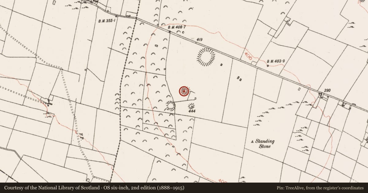 Ordnance Survey six-inch map, 2nd edition (1888–1915) covering the location of Barrow - pond barrow, Mullymucks, County Roscommon, with a pin at the register's coordinates
