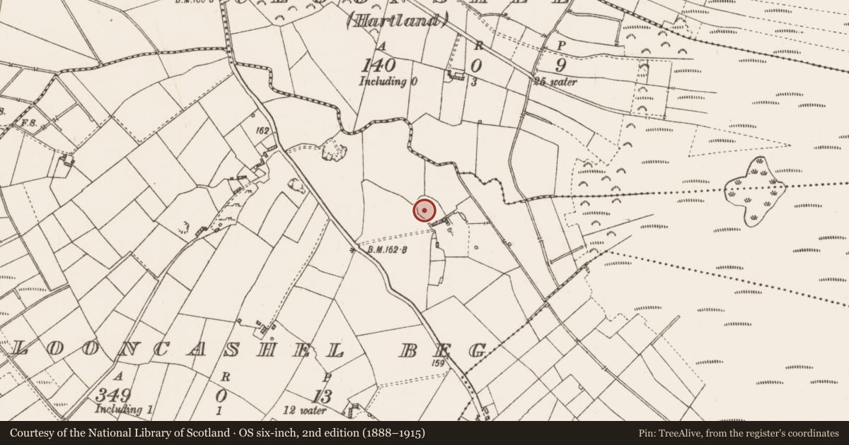 Ordnance Survey six-inch map, 2nd edition (1888–1915) covering the location of Enclosure, Clooncashel Beg, County Roscommon, with a pin at the register's coordinates