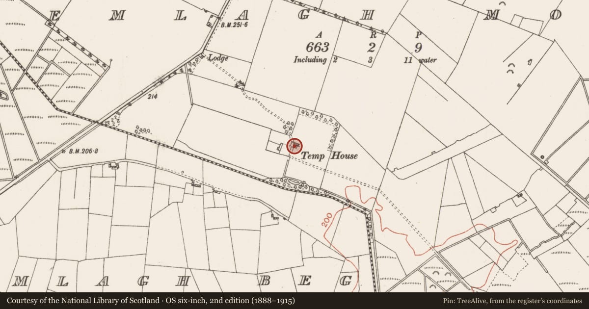Ordnance Survey six-inch map, 2nd edition (1888–1915) covering the location of Sheela-na-gig, Emlagh More, County Roscommon, with a pin at the register's coordinates