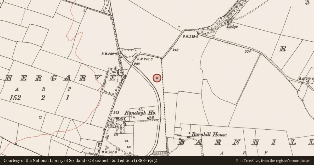 Ordnance Survey six-inch map, 2nd edition (1888–1915) covering the location of Well, Ranelagh, County Roscommon, with a pin at the register's coordinates