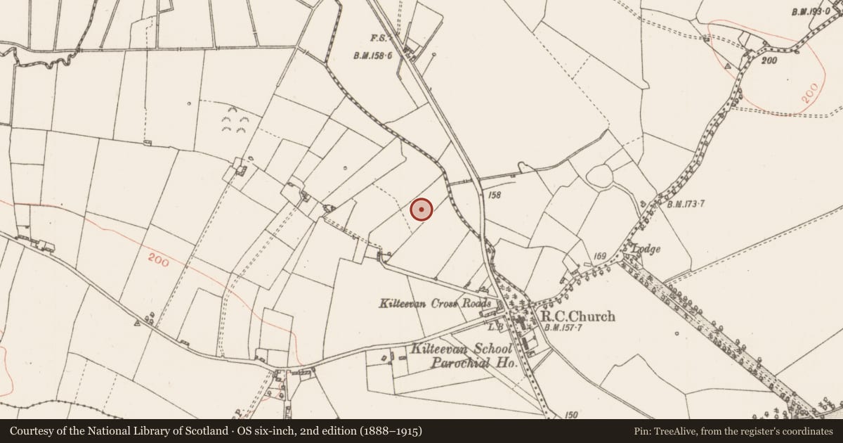 Ordnance Survey six-inch map, 2nd edition (1888–1915) covering the location of Earthwork, Aghmagree, County Roscommon, with a pin at the register's coordinates