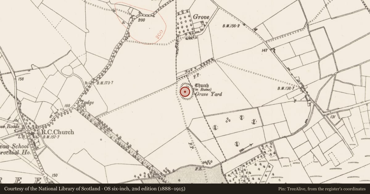 Ordnance Survey six-inch map, 2nd edition (1888–1915) covering the location of Graveyard, Cloontogher, County Roscommon, with a pin at the register's coordinates