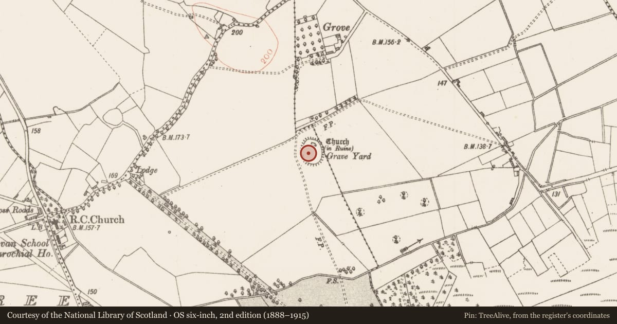 Ordnance Survey six-inch map, 2nd edition (1888–1915) covering the location of Cross, Cloontogher, County Roscommon, with a pin at the register's coordinates
