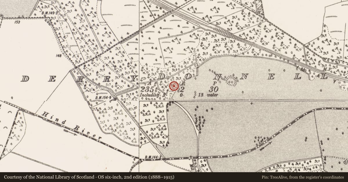 Ordnance Survey six-inch map, 2nd edition (1888–1915) covering the location of Ringfort - rath, Derrydonnell, County Roscommon, with a pin at the register's coordinates