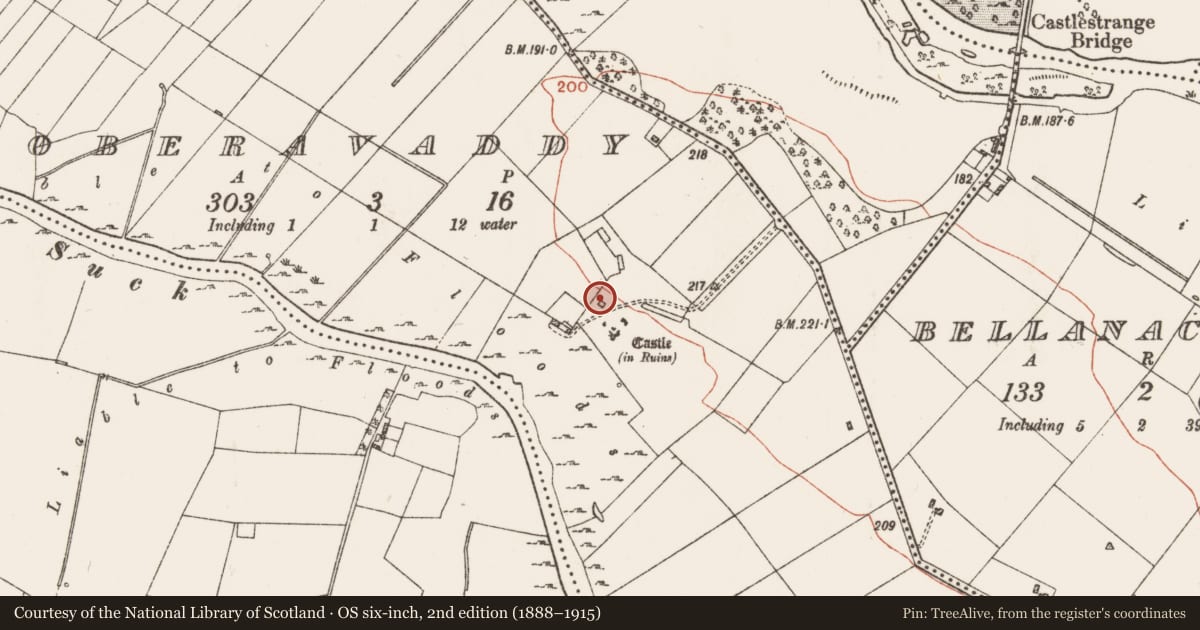 Ordnance Survey six-inch map, 2nd edition (1888–1915) covering the location of Building, Toberavaddy, County Roscommon, with a pin at the register's coordinates