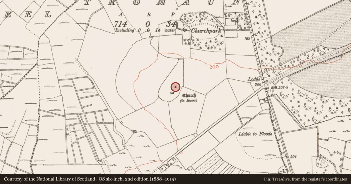 Ordnance Survey six-inch map, 2nd edition (1888–1915) covering the location of Enclosure, Tromaun, County Roscommon, with a pin at the register's coordinates