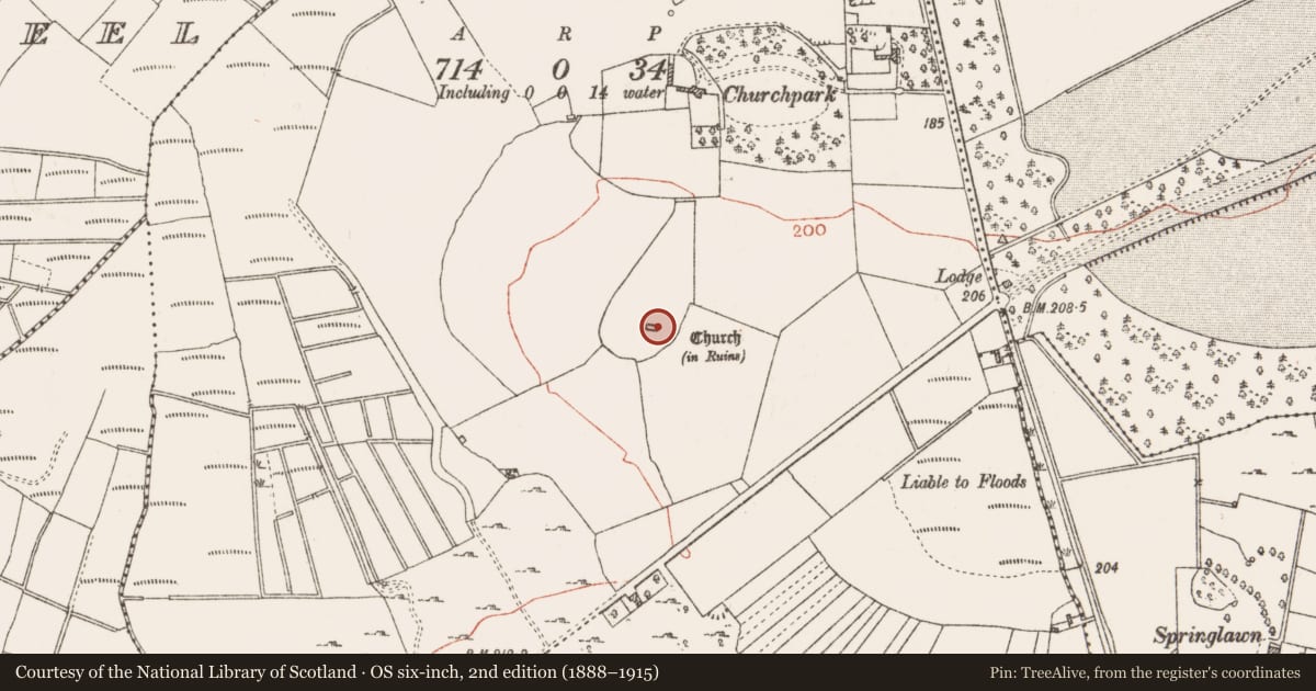 Ordnance Survey six-inch map, 2nd edition (1888–1915) covering the location of Burial, Tromaun, County Roscommon, with a pin at the register's coordinates