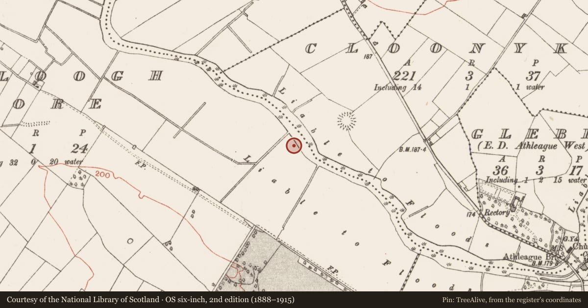 Ordnance Survey six-inch map, 2nd edition (1888–1915) covering the location of Mound, Gorteencloogh Or Corra More, County Roscommon, with a pin at the register's coordinates