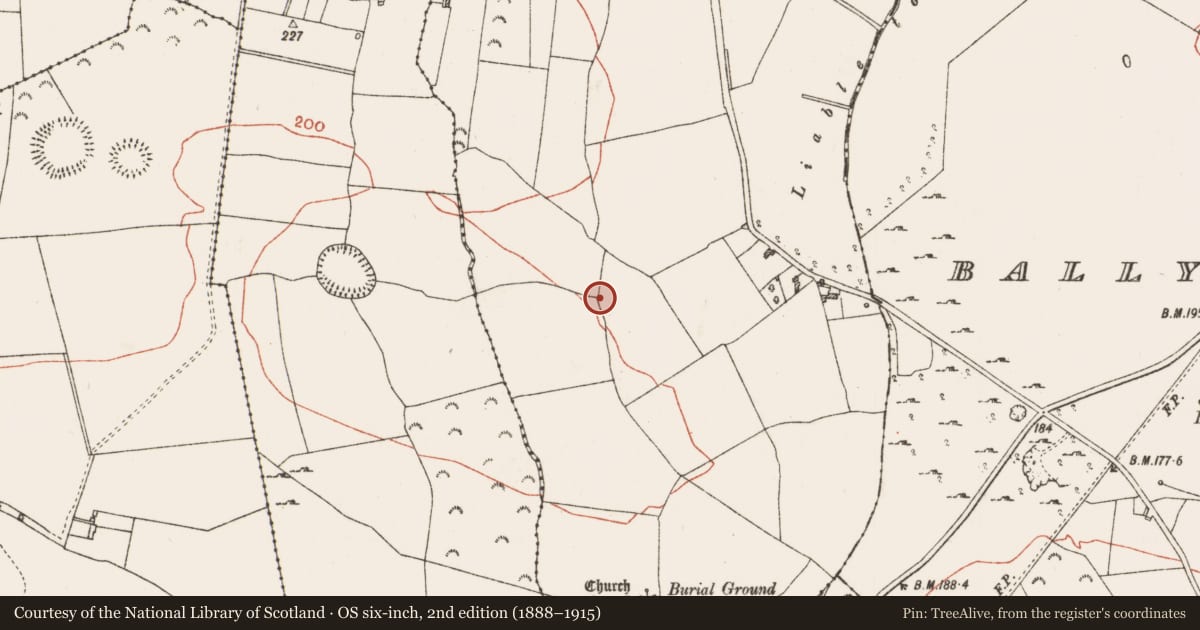 Ordnance Survey six-inch map, 2nd edition (1888–1915) covering the location of Souterrain, Correal, County Roscommon, with a pin at the register's coordinates