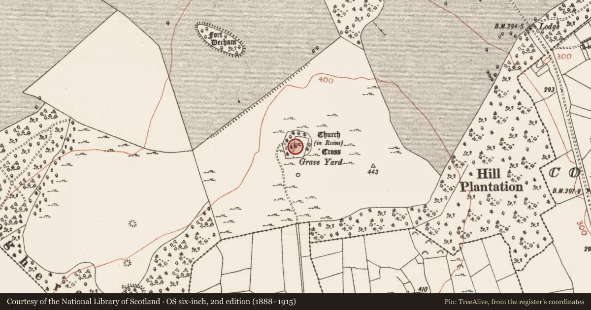 Ordnance Survey six-inch map, 2nd edition (1888–1915) covering the location of Headstone, Mote Demesne, County Roscommon, with a pin at the register's coordinates
