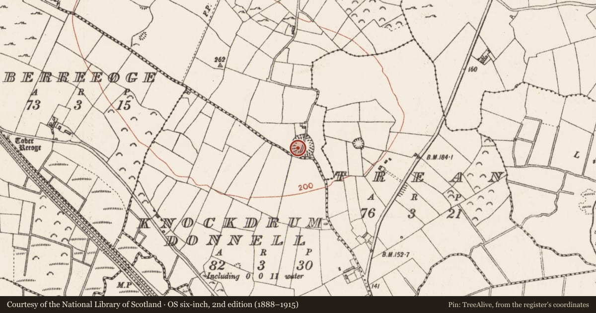Ordnance Survey six-inch map, 2nd edition (1888–1915) covering the location of Ringfort - rath, Ballinlig, County Roscommon, with a pin at the register's coordinates