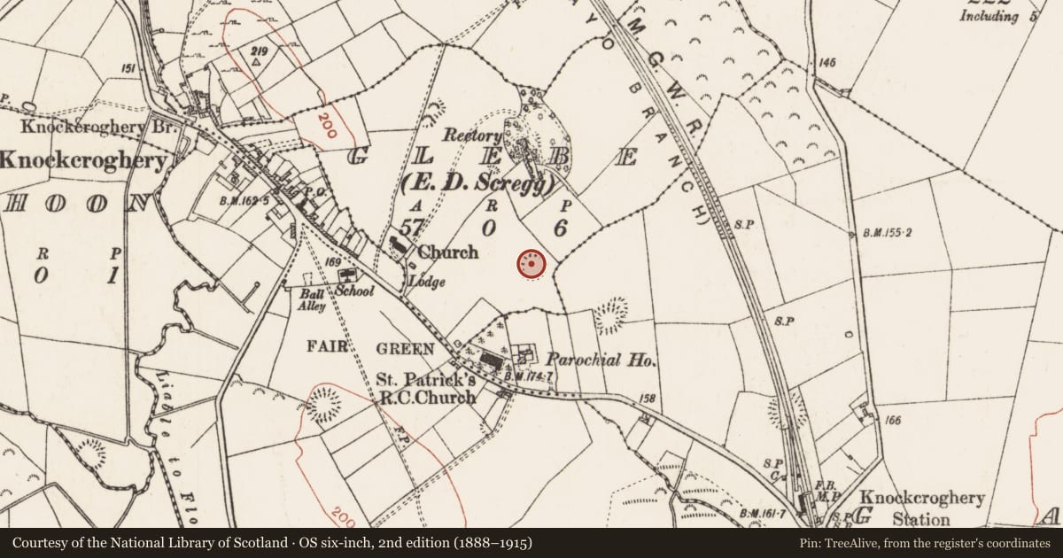 Ordnance Survey six-inch map, 2nd edition (1888–1915) covering the location of Ringfort - rath, Glebe, County Roscommon, with a pin at the register's coordinates
