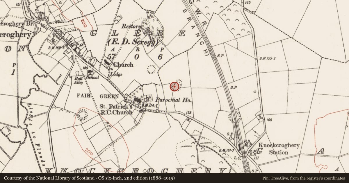 Ordnance Survey six-inch map, 2nd edition (1888–1915) covering the location of Ringfort - rath, Galey, County Roscommon, with a pin at the register's coordinates