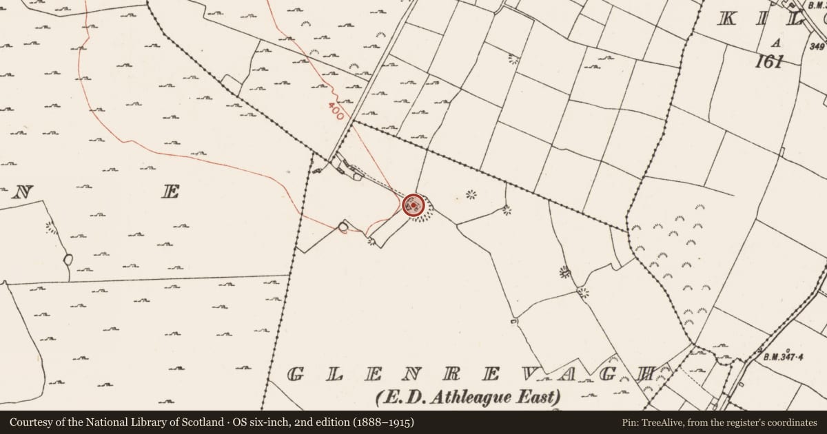 Ordnance Survey six-inch map, 2nd edition (1888–1915) covering the location of Well, Glenrevagh, County Roscommon, with a pin at the register's coordinates