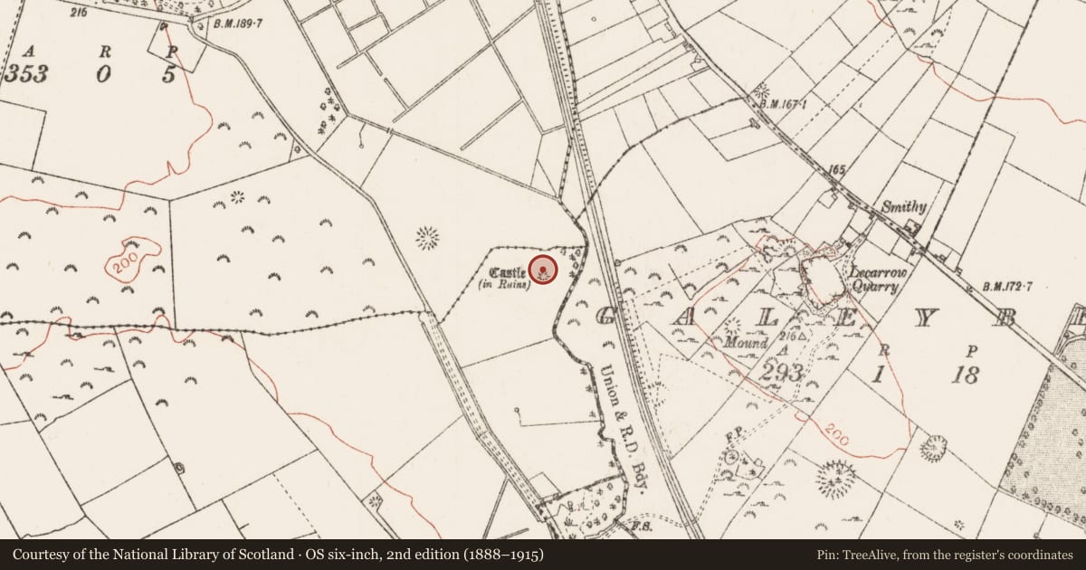 Ordnance Survey six-inch map, 2nd edition (1888–1915) covering the location of Enclosure - large enclosure, Kellybrook, County Roscommon, with a pin at the register's coordinates