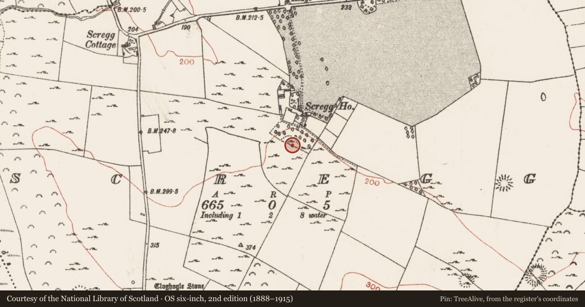 Ordnance Survey six-inch map, 2nd edition (1888–1915) covering the location of Quarry, Scregg, County Roscommon, with a pin at the register's coordinates