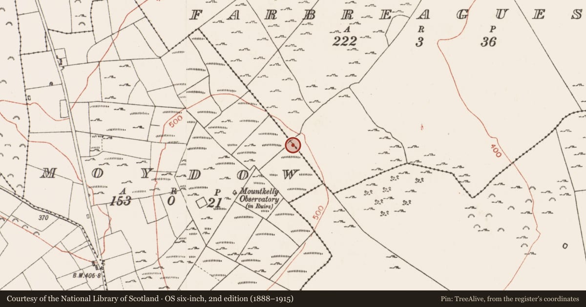 Ordnance Survey six-inch map, 2nd edition (1888–1915) covering the location of Ringfort - cashel, Farbreagues, Moydow, County Roscommon, with a pin at the register's coordinates