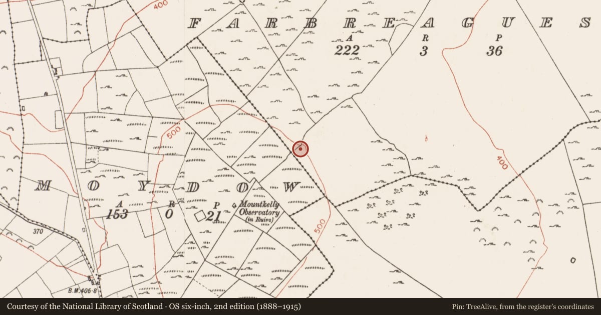 Ordnance Survey six-inch map, 2nd edition (1888–1915) covering the location of Ringfort - cashel, Farbreagues, County Roscommon, with a pin at the register's coordinates
