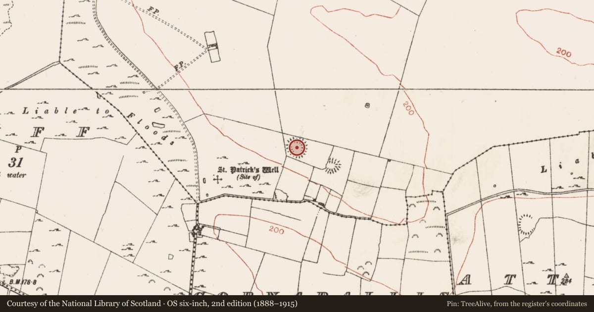 Ordnance Survey six-inch map, 2nd edition (1888–1915) covering the location of Ringfort - rath, Kilmore, County Roscommon, with a pin at the register's coordinates