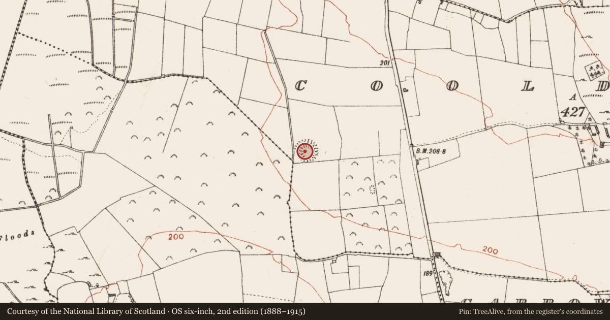 Ordnance Survey six-inch map, 2nd edition (1888–1915) covering the location of Ringfort - rath, Coolderry, County Roscommon, with a pin at the register's coordinates