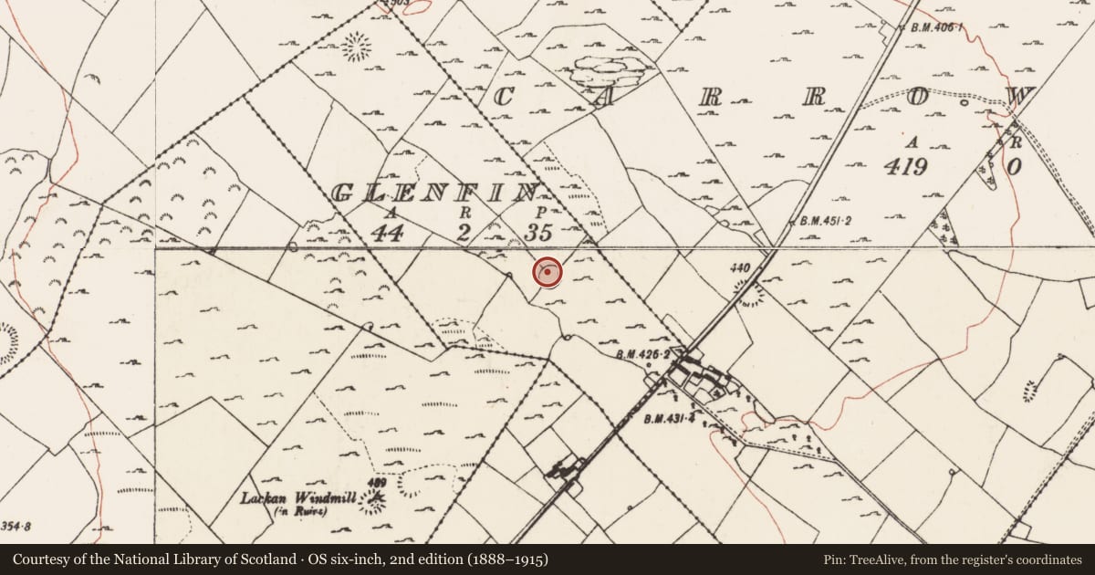 Ordnance Survey six-inch map, 2nd edition (1888–1915) covering the location of Ringfort - rath, Glenfin, County Roscommon, with a pin at the register's coordinates