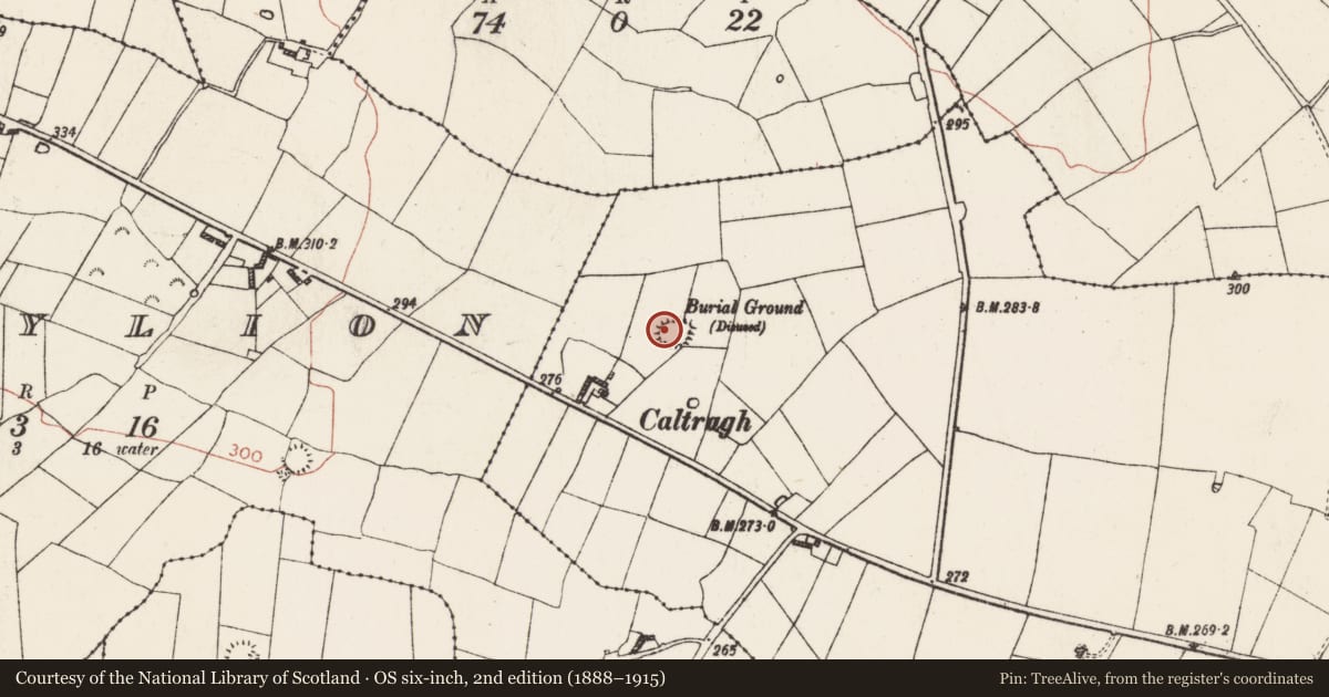 Ordnance Survey six-inch map, 2nd edition (1888–1915) covering the location of Enclosure, Coolnageer, County Roscommon, with a pin at the register's coordinates