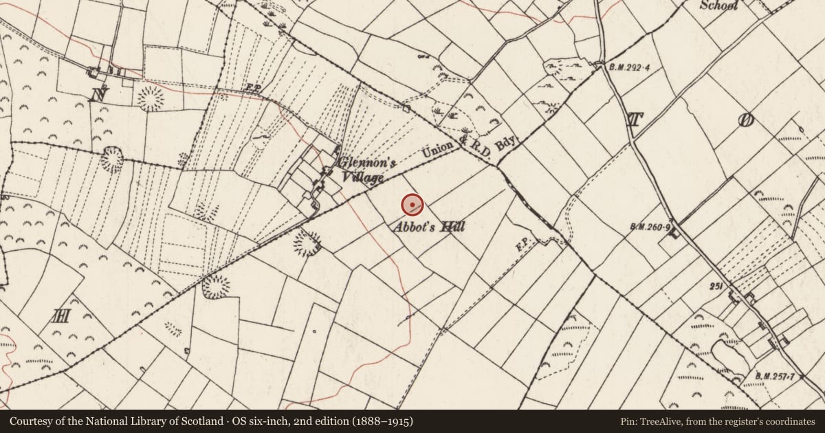 Ordnance Survey six-inch map, 2nd edition (1888–1915) covering the location of Barrow - embanked barrow, Ballagh, County Roscommon, with a pin at the register's coordinates