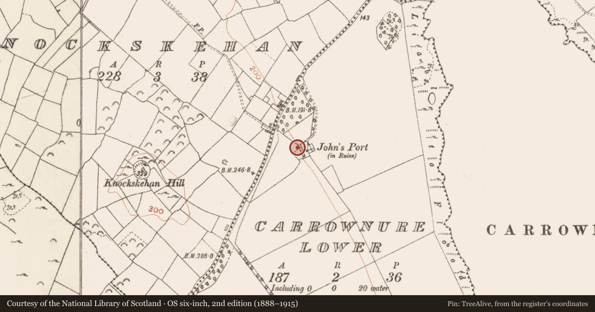 Ordnance Survey six-inch map, 2nd edition (1888–1915) covering the location of House - 18th/19th century, Carrownure Lower, County Roscommon, with a pin at the register's coordinates