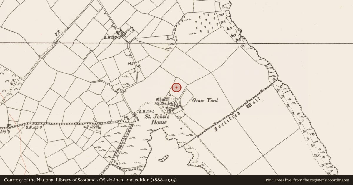 Ordnance Survey six-inch map, 2nd edition (1888–1915) covering the location of Walled garden, Rinnagan, County Roscommon, with a pin at the register's coordinates