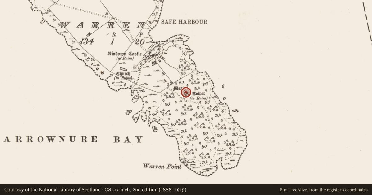 Ordnance Survey six-inch map, 2nd edition (1888–1915) covering the location of Mound, Warren, County Roscommon, with a pin at the register's coordinates