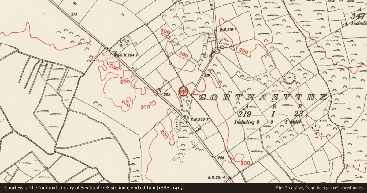 Ordnance Survey six-inch map, 2nd edition (1888–1915) covering the location of Barrow - bowl-barrow, Derryglad, County Roscommon, with a pin at the register's coordinates