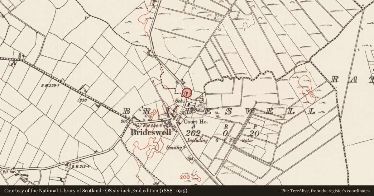 Ordnance Survey six-inch map, 2nd edition (1888–1915) covering the location of Penitential station, Eskerbaun, County Roscommon, with a pin at the register's coordinates