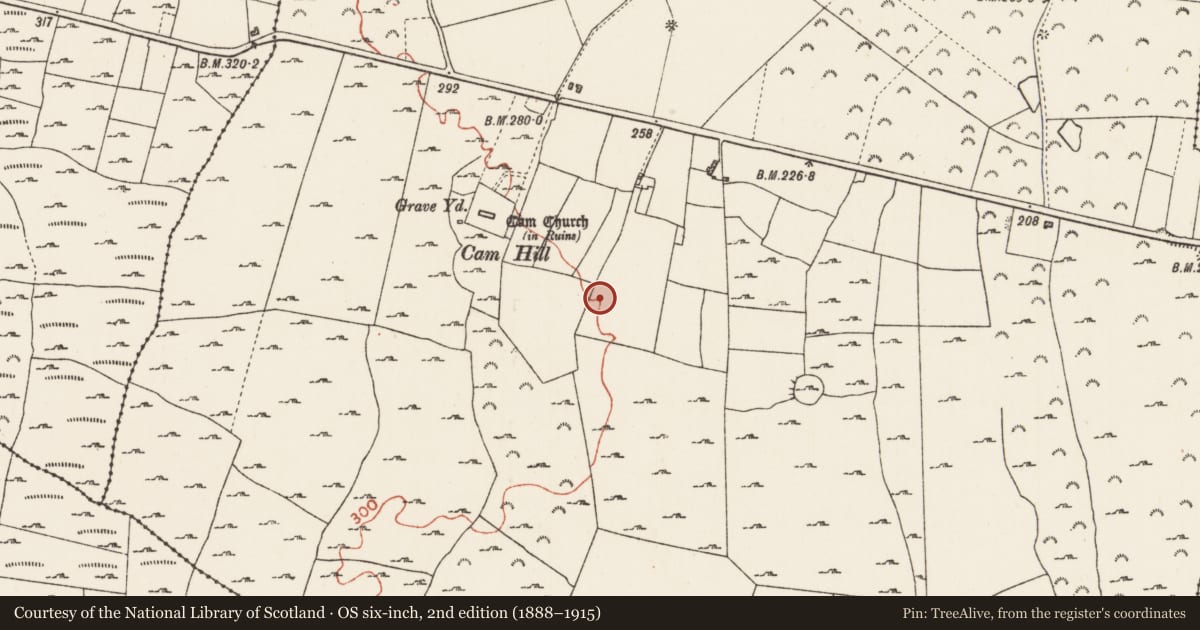 Ordnance Survey six-inch map, 2nd edition (1888–1915) covering the location of House - indeterminate date, Cam, County Roscommon, with a pin at the register's coordinates