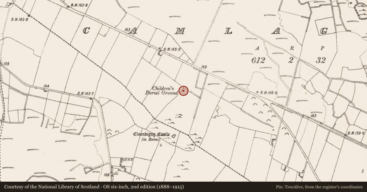 Ordnance Survey six-inch map, 2nd edition (1888–1915) covering the location of Ringfort - rath, Camlagh, County Roscommon, with a pin at the register's coordinates