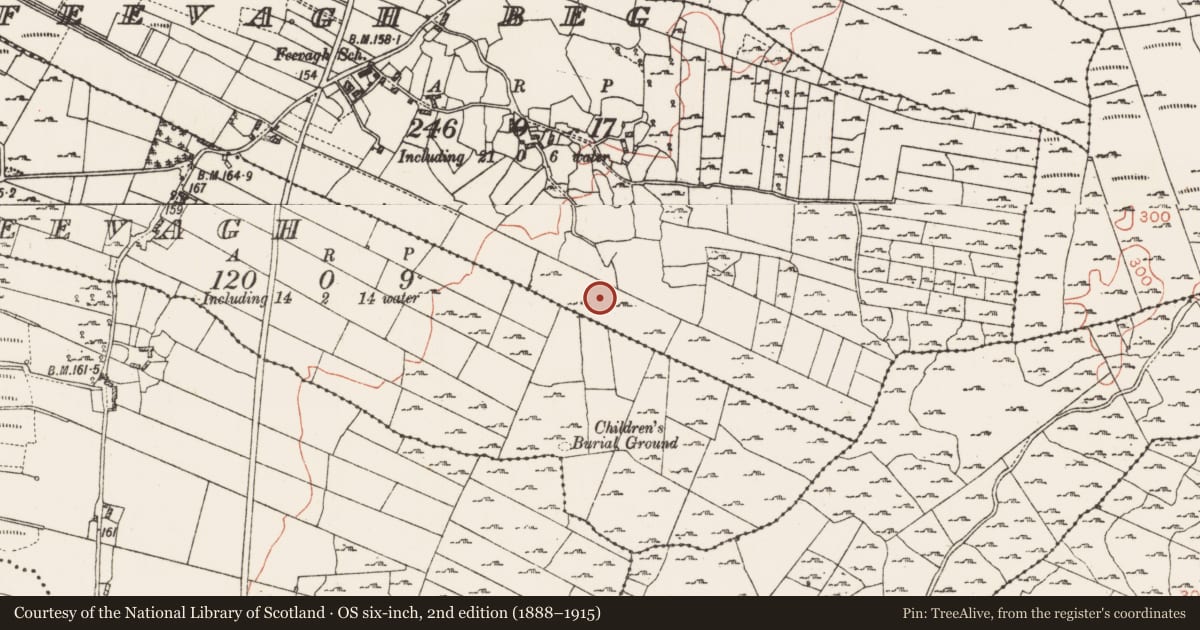 Ordnance Survey six-inch map, 2nd edition (1888–1915) covering the location of Ringfort - cashel, Feevagh Beg, County Roscommon, with a pin at the register's coordinates