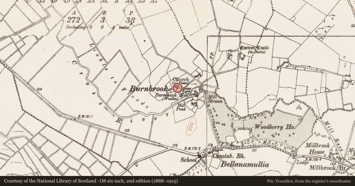Ordnance Survey six-inch map, 2nd edition (1888–1915) covering the location of Graveyard, Cloonakille, County Roscommon, with a pin at the register's coordinates