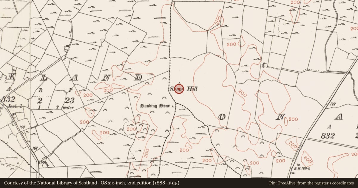Ordnance Survey six-inch map, 2nd edition (1888–1915) covering the location of Barrow - ring-barrow, Onagh, County Roscommon, with a pin at the register's coordinates