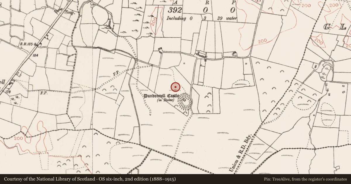 Ordnance Survey six-inch map, 2nd edition (1888–1915) covering the location of Enclosure, Dundonnell, County Roscommon, with a pin at the register's coordinates