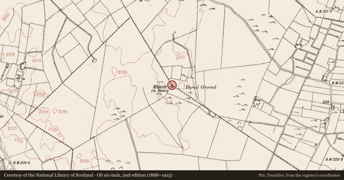 Ordnance Survey six-inch map, 2nd edition (1888–1915) covering the location of Church, Cloonoghil, Corraree And Ballygatta, County Roscommon, with a pin at the register's coordinates