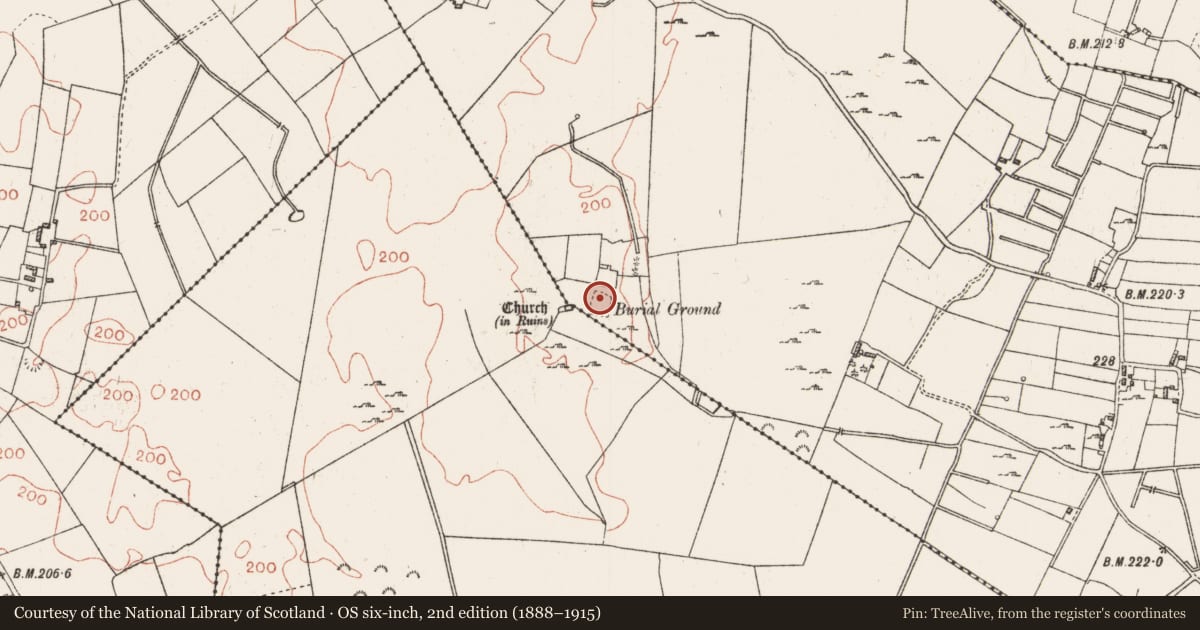 Ordnance Survey six-inch map, 2nd edition (1888–1915) covering the location of Graveyard, Corraree And Ballygatta, County Roscommon, with a pin at the register's coordinates