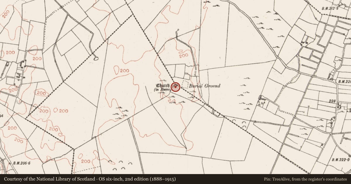 Ordnance Survey six-inch map, 2nd edition (1888–1915) covering the location of Ecclesiastical enclosure, Cloonoghil, Corraree And Ballygatta, County Roscommon, with a pin at the register's coordinates