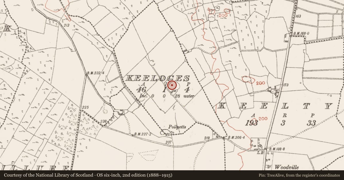 Ordnance Survey six-inch map, 2nd edition (1888–1915) covering the location of Ringfort - unclassified, Keeloges, County Roscommon, with a pin at the register's coordinates
