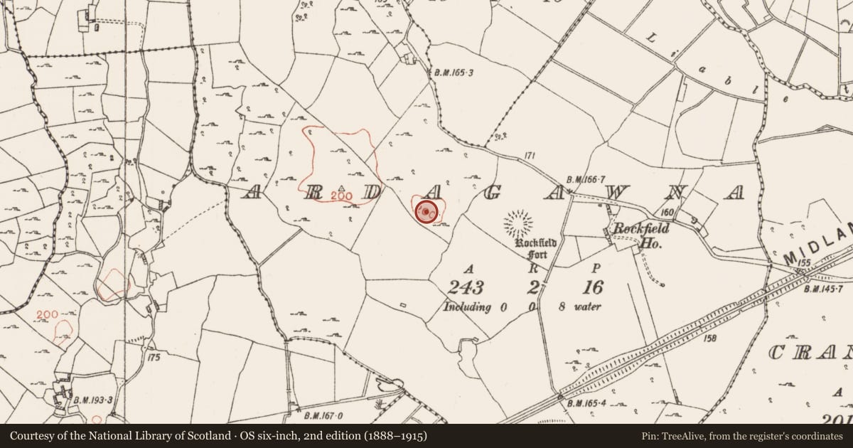 Ordnance Survey six-inch map, 2nd edition (1888–1915) covering the location of Structure, Ardagawna, County Roscommon, with a pin at the register's coordinates