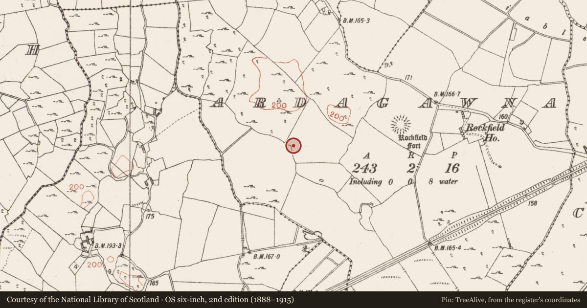 Ordnance Survey six-inch map, 2nd edition (1888–1915) covering the location of Structure, Ardagawna, County Roscommon, with a pin at the register's coordinates