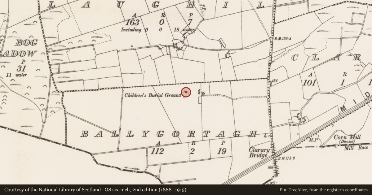 Ordnance Survey six-inch map, 2nd edition (1888–1915) covering the location of House - indeterminate date, Ballygortagh, County Roscommon, with a pin at the register's coordinates