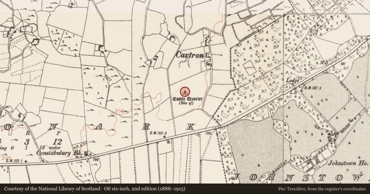 Ordnance Survey six-inch map, 2nd edition (1888–1915) covering the location of Castle - unclassified, Cloonark, County Roscommon, with a pin at the register's coordinates