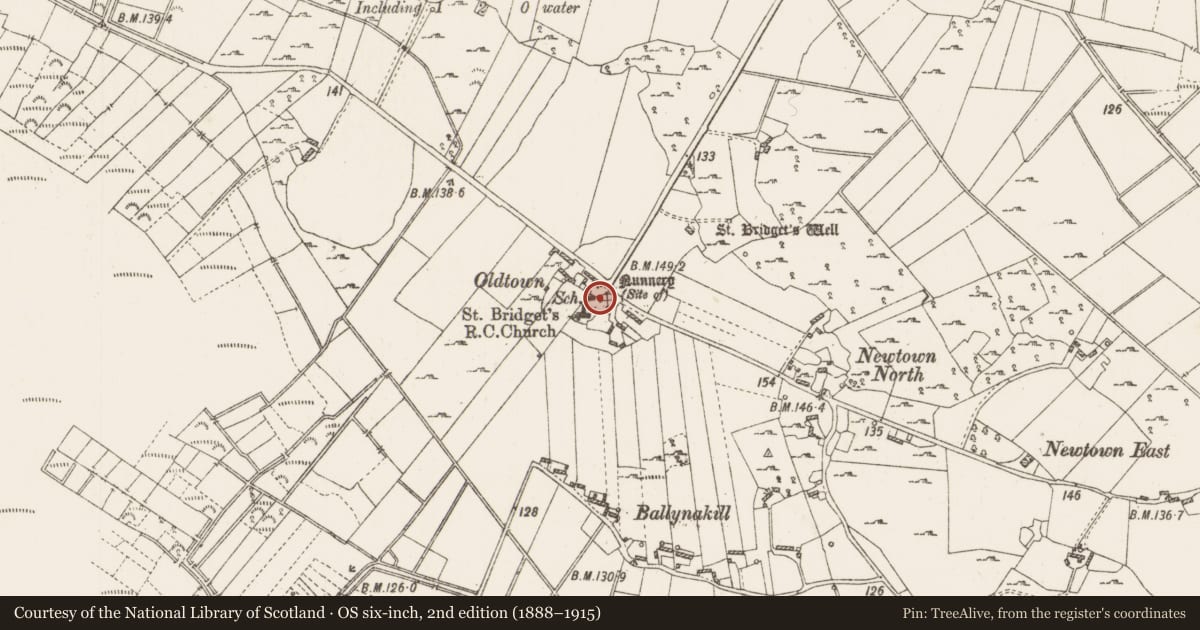 Ordnance Survey six-inch map, 2nd edition (1888–1915) covering the location of Church, Cloonown, County Roscommon, with a pin at the register's coordinates
