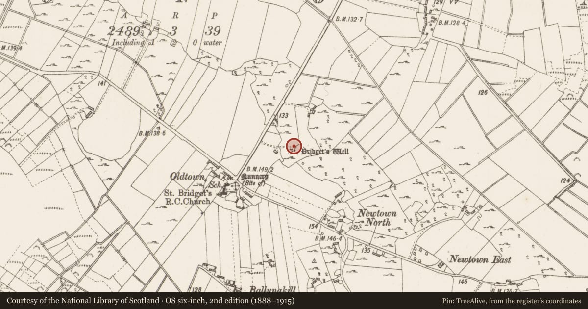 Ordnance Survey six-inch map, 2nd edition (1888–1915) covering the location of Ritual site - holy well, Cloonown, County Roscommon, with a pin at the register's coordinates